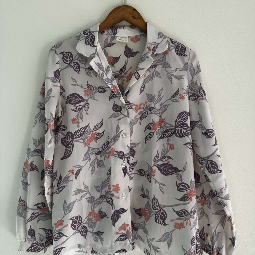 Floral Sheer Blouse - White and Purple